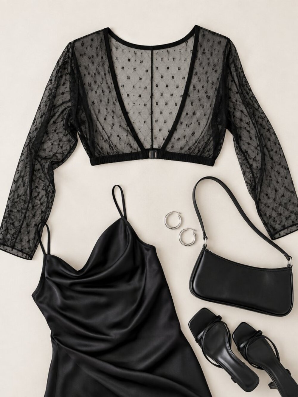Y2K Black Sheer Mesh Bolero Shrug Floral Long Sleeve Crop Top XS S